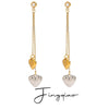 Stainless Steel Geometric Love Tassel Earrings With 18K Gold And White Diamond Gold And Silver Color Matching Electroplated