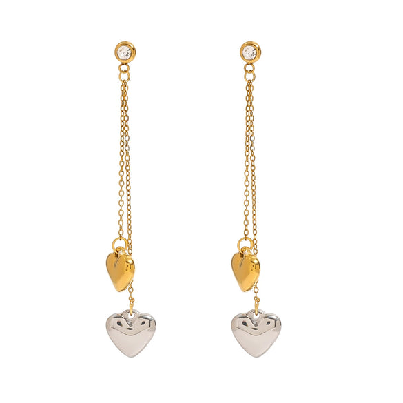 Stainless Steel Geometric Love Tassel Earrings With 18K Gold And White Diamond Gold And Silver Color Matching Electroplated