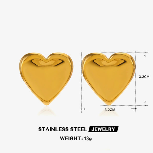 Stainless Steel Geometric Love Trapezoidal Round Earrings For Women 18K Gold Plated