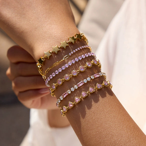 Stainless Steel Geometric Love Zircon Bracelet Electroplating Jewelry For Women