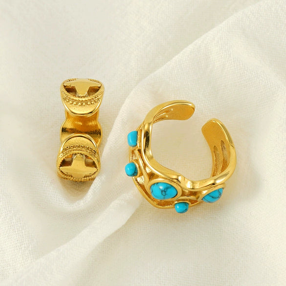 316L Stainless Steel Geometric Malachite Inlaid Electroplated Unisex Ring