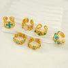 316L Stainless Steel Geometric Malachite Inlaid Electroplated Unisex Ring