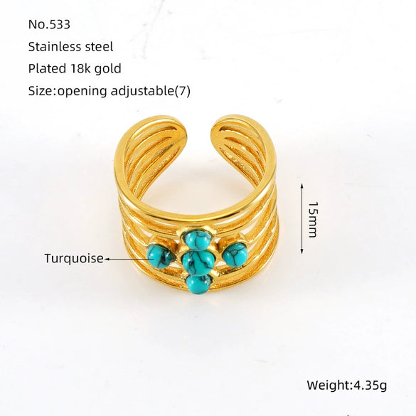 316L Stainless Steel Geometric Malachite Inlaid Electroplated Unisex Ring