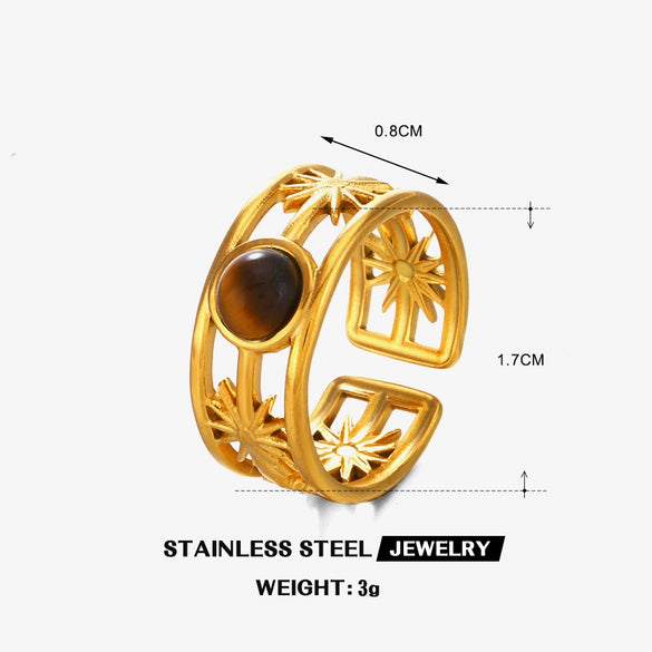 Stainless Steel Geometric Malachiteturquoiseobsidian Women's Hip Hop Ring With Electroplating