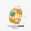 Stainless Steel Geometric Malachiteturquoiseobsidian Women's Hip Hop Ring With Electroplating