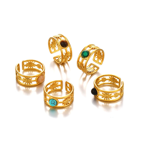 Stainless Steel Geometric Malachiteturquoiseobsidian Women's Hip Hop Ring With Electroplating