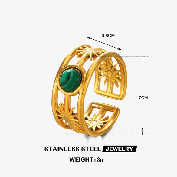 Stainless Steel Geometric Malachiteturquoiseobsidian Women's Hip Hop Ring With Electroplating