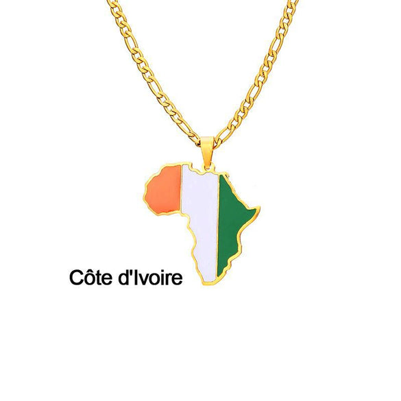 Stainless Steel Geometric Map Pendant Necklace With Cuban Chain Electroplated Titanium Steel Hip Hop Jewelry