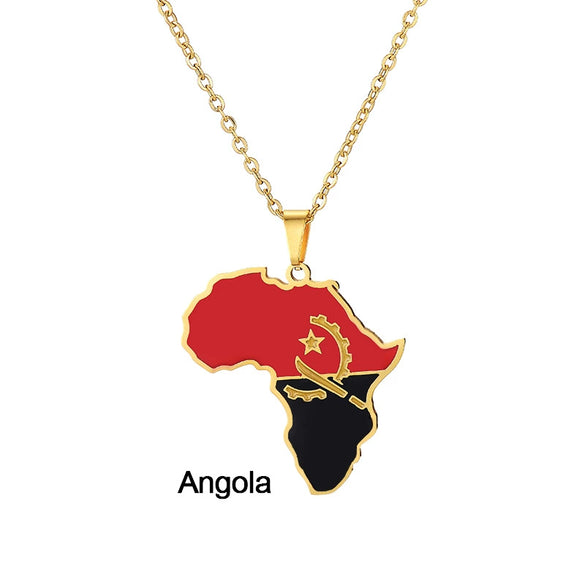 Stainless Steel Geometric Map Pendant Necklace With Dripping Oil Finish Unisex O Chain Jewelry