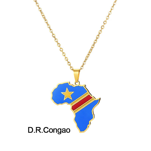 Stainless Steel Geometric Map Pendant Necklace With Dripping Oil Finish Unisex O Chain Jewelry