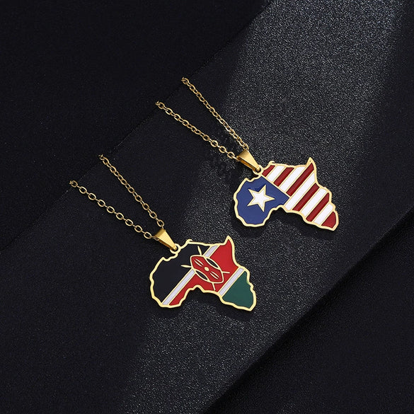 Stainless Steel Geometric Map Pendant Necklace With Dripping Oil Finish Unisex O Chain Jewelry