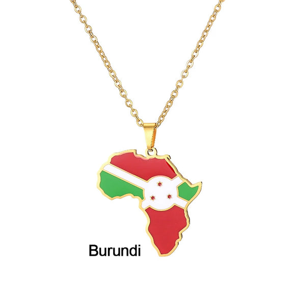 Stainless Steel Geometric Map Pendant Necklace With Dripping Oil Finish Unisex O Chain Jewelry
