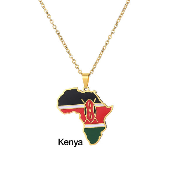 Stainless Steel Geometric Map Pendant Necklace With Dripping Oil Finish Unisex O Chain Jewelry