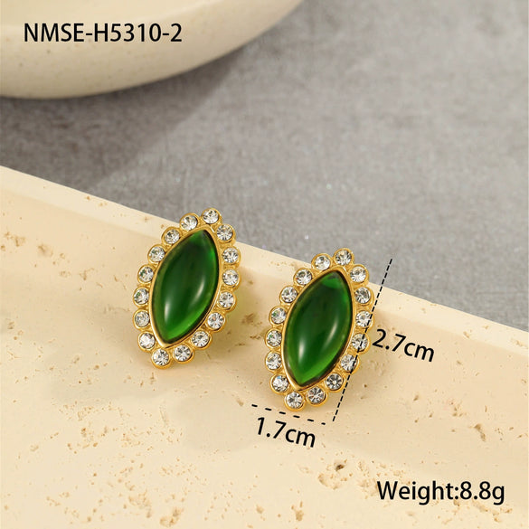 Stainless Steel Geometric Marquiseshaped Diamondencrusted Electroplated Women's Fashion Earrings