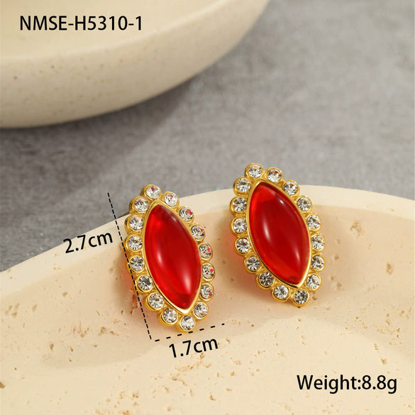 Stainless Steel Geometric Marquiseshaped Diamondencrusted Electroplated Women's Fashion Earrings