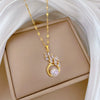 Stainless Steel Geometric Mermaid Peacock Micro Diamond Women's Necklace