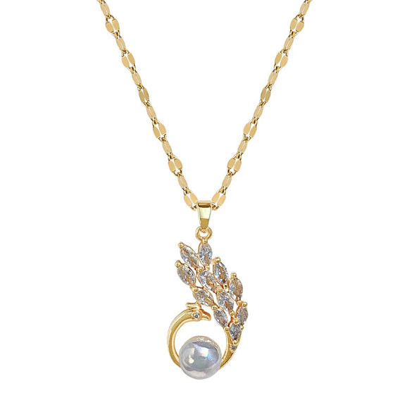 Stainless Steel Geometric Mermaid Peacock Micro Diamond Women's Necklace