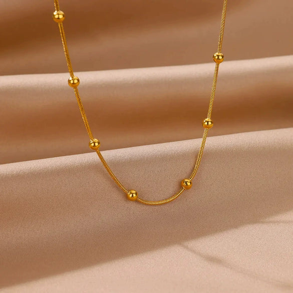 Stainless Steel Geometric Minimalist Ball Chain Women Necklace Electroplated