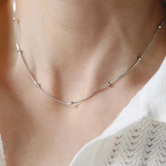 Stainless Steel Geometric Minimalist Ball Chain Women Necklace Electroplated