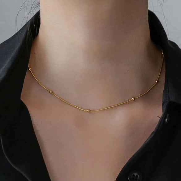 Stainless Steel Geometric Minimalist Ball Chain Women Necklace Electroplated