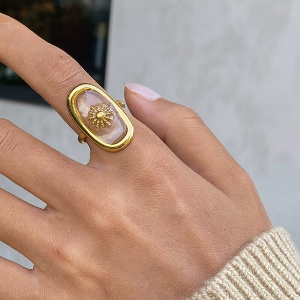 Stainless Steel Geometric Minimalist Sunflower Open Finger Ring For Women With Electroplating