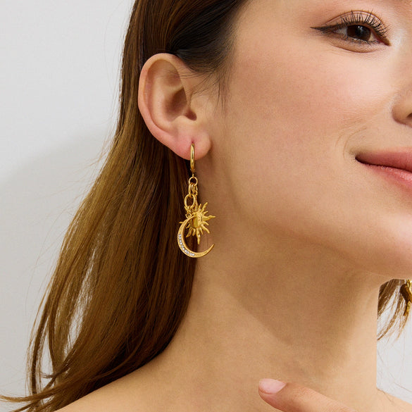 Stainless Steel Geometric Moon Earrings For Women Electroplated Jewelry