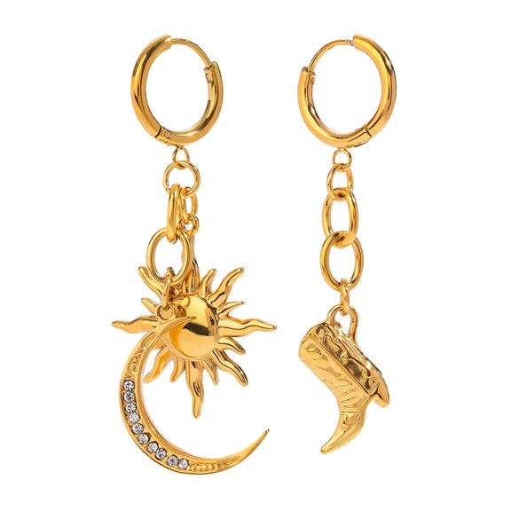 Stainless Steel Geometric Moon Earrings For Women Electroplated Jewelry