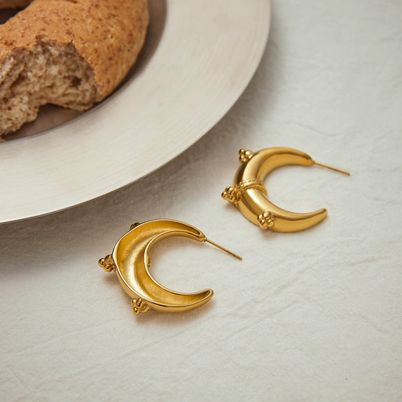 Stainless Steel Geometric Moon Earrings For Women With Electroplating Design