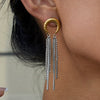 Stainless Steel Geometric Moon Tassel Earrings Electroplated For Women