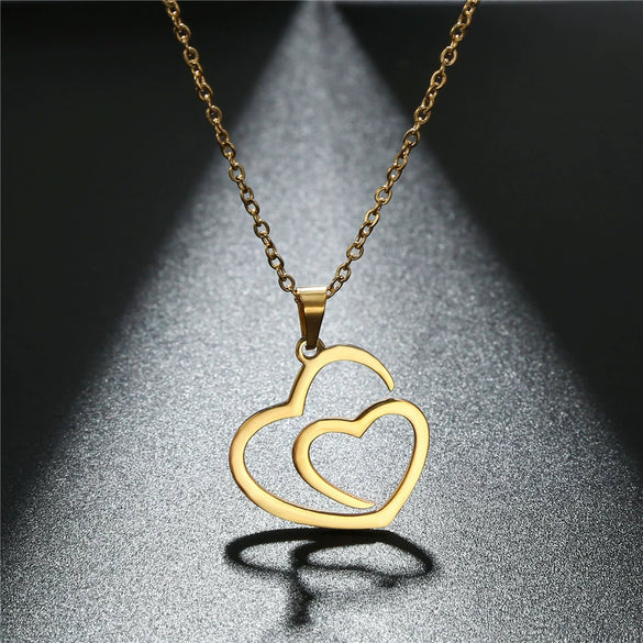 Stainless Steel Geometric Mother And Child Pendant Necklace With Snake Bone Chain Real Gold Electroplated