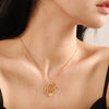 Stainless Steel Geometric Mother And Child Pendant Necklace With Snake Bone Chain Real Gold Electroplated