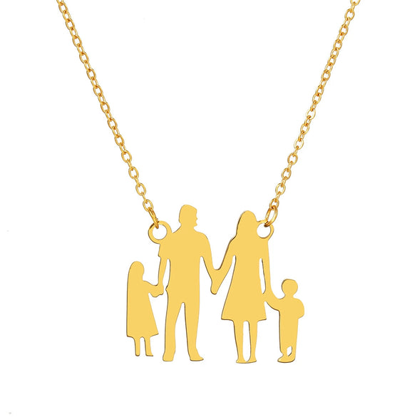 Stainless Steel Geometric Mother And Child Pendant Necklace With Snake Bone Chain Real Gold Electroplated