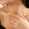 Stainless Steel Geometric Mother And Child Pendant Necklace With Snake Bone Chain Real Gold Electroplated
