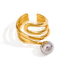 Stainless Steel Geometric Multi Layer Steel Ball Opening Ring With Gold And Silver Color Matching And Electroplating Treatment