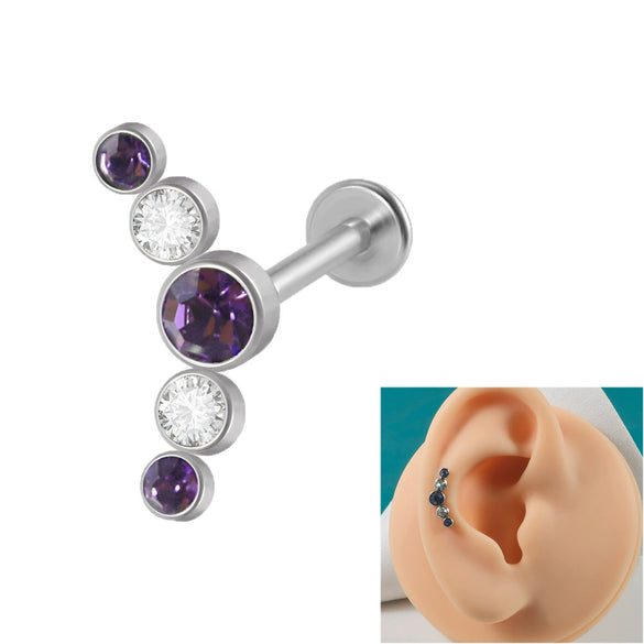 Stainless Steel Geometric Multidrill Welding Point Lip Ring And Ear Bone Ring With Diamond Design