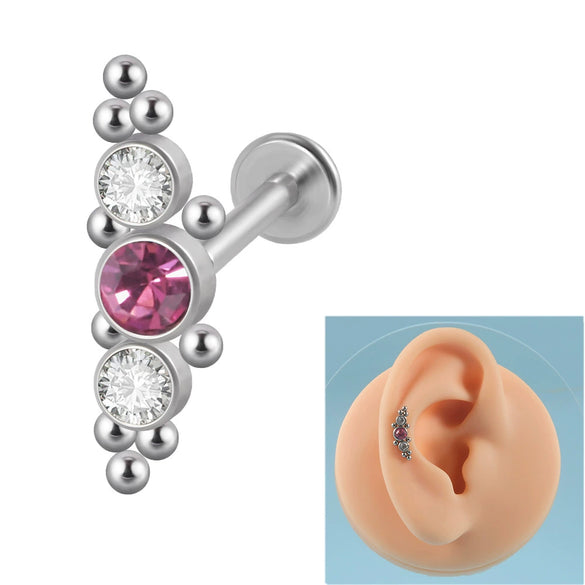 Stainless Steel Geometric Multidrill Welding Point Lip Ring And Ear Bone Ring With Diamond Design