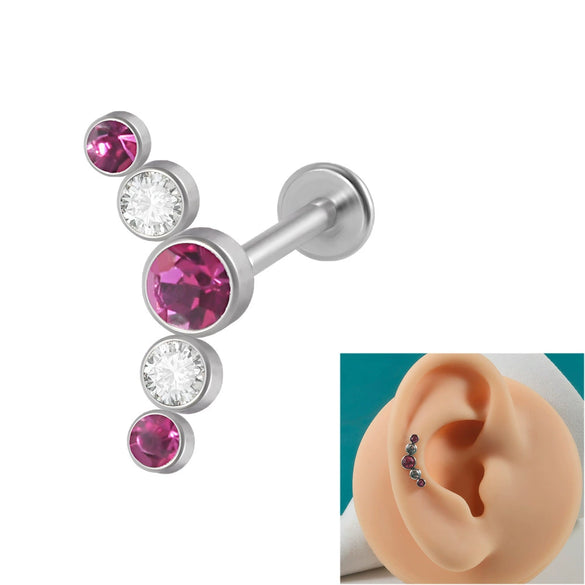 Stainless Steel Geometric Multidrill Welding Point Lip Ring And Ear Bone Ring With Diamond Design