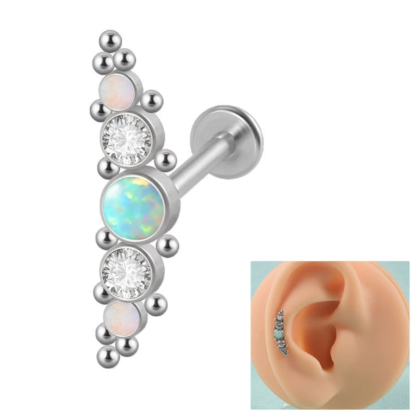 Stainless Steel Geometric Multidrill Welding Point Lip Ring And Ear Bone Ring With Diamond Design