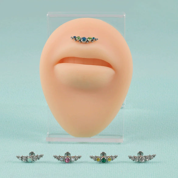 Stainless Steel Geometric Multidrill Welding Point Lip Ring And Ear Bone Ring With Diamond Design