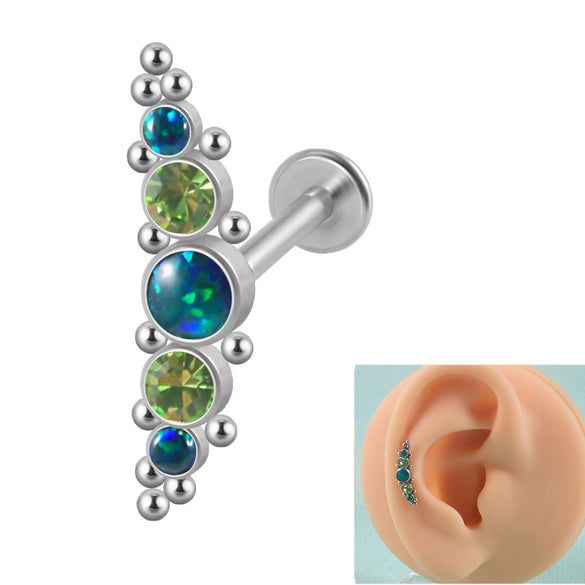 Stainless Steel Geometric Multidrill Welding Point Lip Ring And Ear Bone Ring With Diamond Design