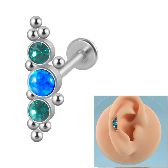 Stainless Steel Geometric Multidrill Welding Point Lip Ring And Ear Bone Ring With Diamond Design