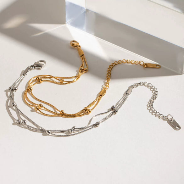 Stainless Steel Geometric Multilayer Bracelet And Stacked Chain Jewelry With Electroplating