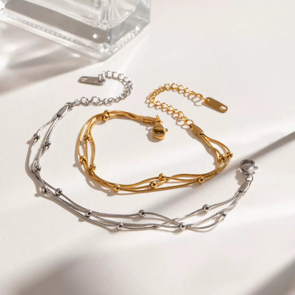 Stainless Steel Geometric Multilayer Bracelet And Stacked Chain Jewelry With Electroplating