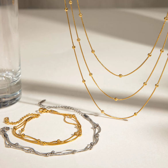 Stainless Steel Geometric Multilayer Bracelet And Stacked Chain Jewelry With Electroplating