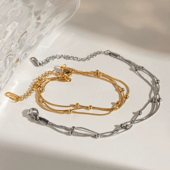 Stainless Steel Geometric Multilayer Bracelet And Stacked Chain Jewelry With Electroplating
