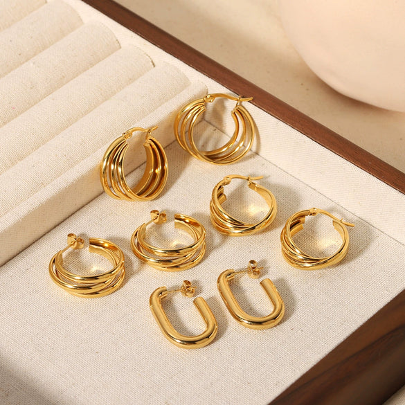 Stainless Steel Geometric Multilayer Earrings With Electroplating In Light Luxury Style