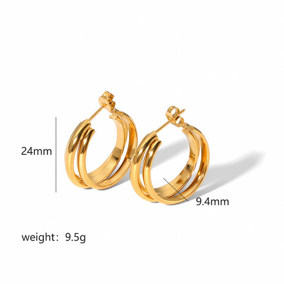 Stainless Steel Geometric Multilayer Earrings With Electroplating In Light Luxury Style