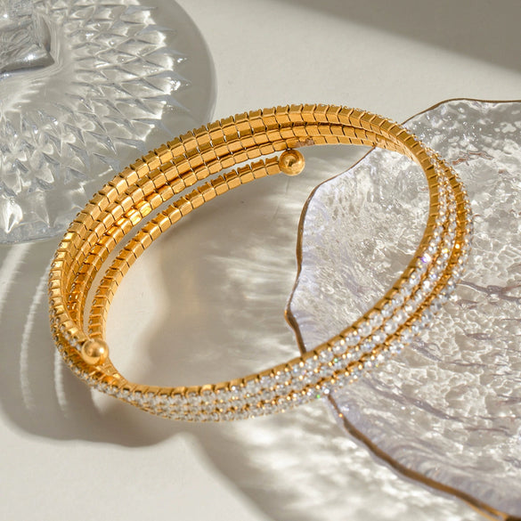 Stainless Steel Geometric Multilayer Full Zirconium Bracelet Electroplated Retro Light Luxury