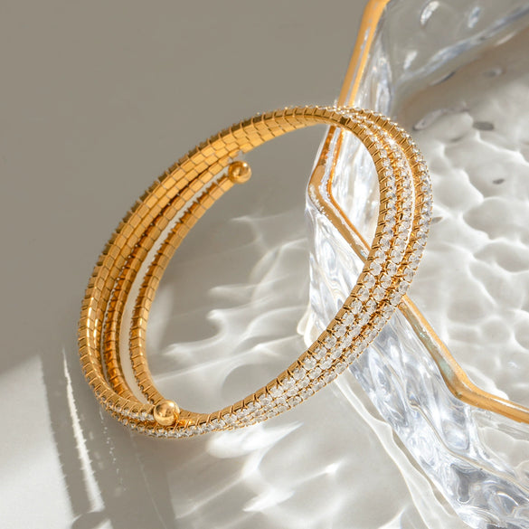 Stainless Steel Geometric Multilayer Full Zirconium Bracelet Electroplated Retro Light Luxury