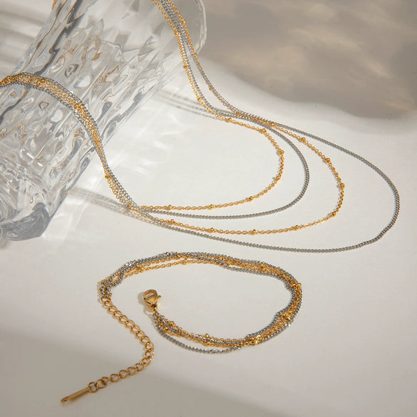 Stainless Steel Geometric Multilayer Necklace And Bracelet With Electroplating Treatment